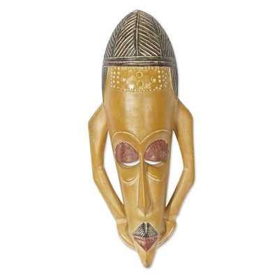 Alternate image for African Wood Wall Mask Hand-Carved  Hand-Painted in Ghana Majestic Features
