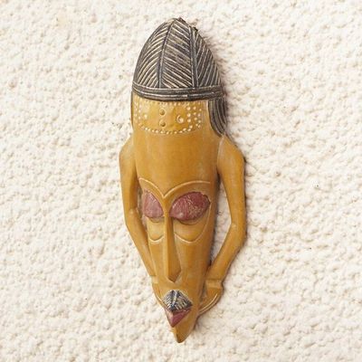 Alternate image for African Wood Wall Mask Hand-Carved  Hand-Painted in Ghana Majestic Features