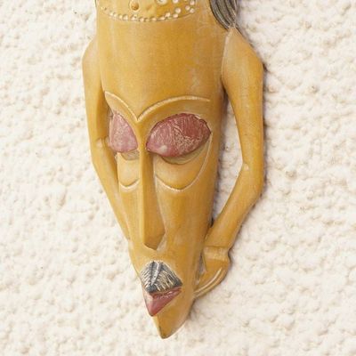 Alternate image for African Wood Wall Mask Hand-Carved  Hand-Painted in Ghana Majestic Features