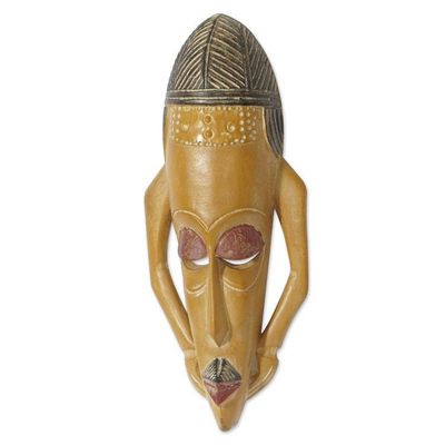 Alternate image for African Wood Wall Mask Hand-Carved  Hand-Painted in Ghana Majestic Features