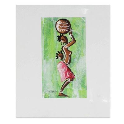 Alternate image for Original African Acrylic Painting Woman from the Green Lakeside