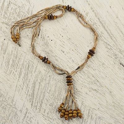Alternate image for Wood and Clay Beaded Pendant Necklace from Ghana Rustic Destiny