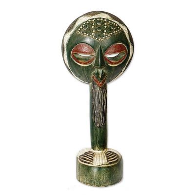 Alternate image for Handmade Sese Wood and Aluminum Sculpture in Green and Red Altar to Heritage
