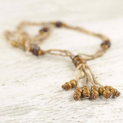 Alternate image for Wood and Clay Beaded Pendant Necklace from Ghana Rustic Destiny