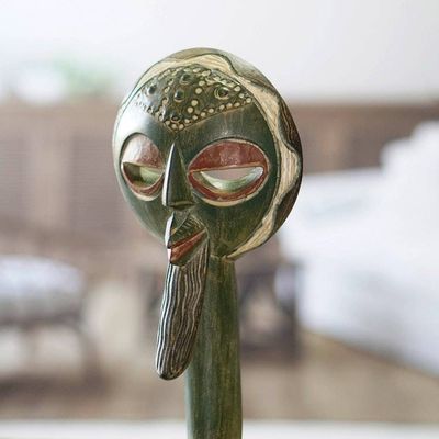Alternate image for Handmade Sese Wood and Aluminum Sculpture in Green and Red Altar to Heritage