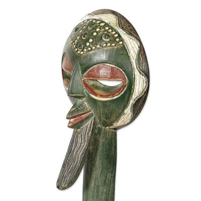 Alternate image for Handmade Sese Wood and Aluminum Sculpture in Green and Red Altar to Heritage