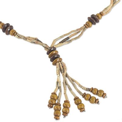 Alternate image for Wood and Clay Beaded Pendant Necklace from Ghana Rustic Destiny