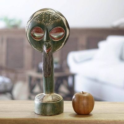 Alternate image for Handmade Sese Wood and Aluminum Sculpture in Green and Red Altar to Heritage