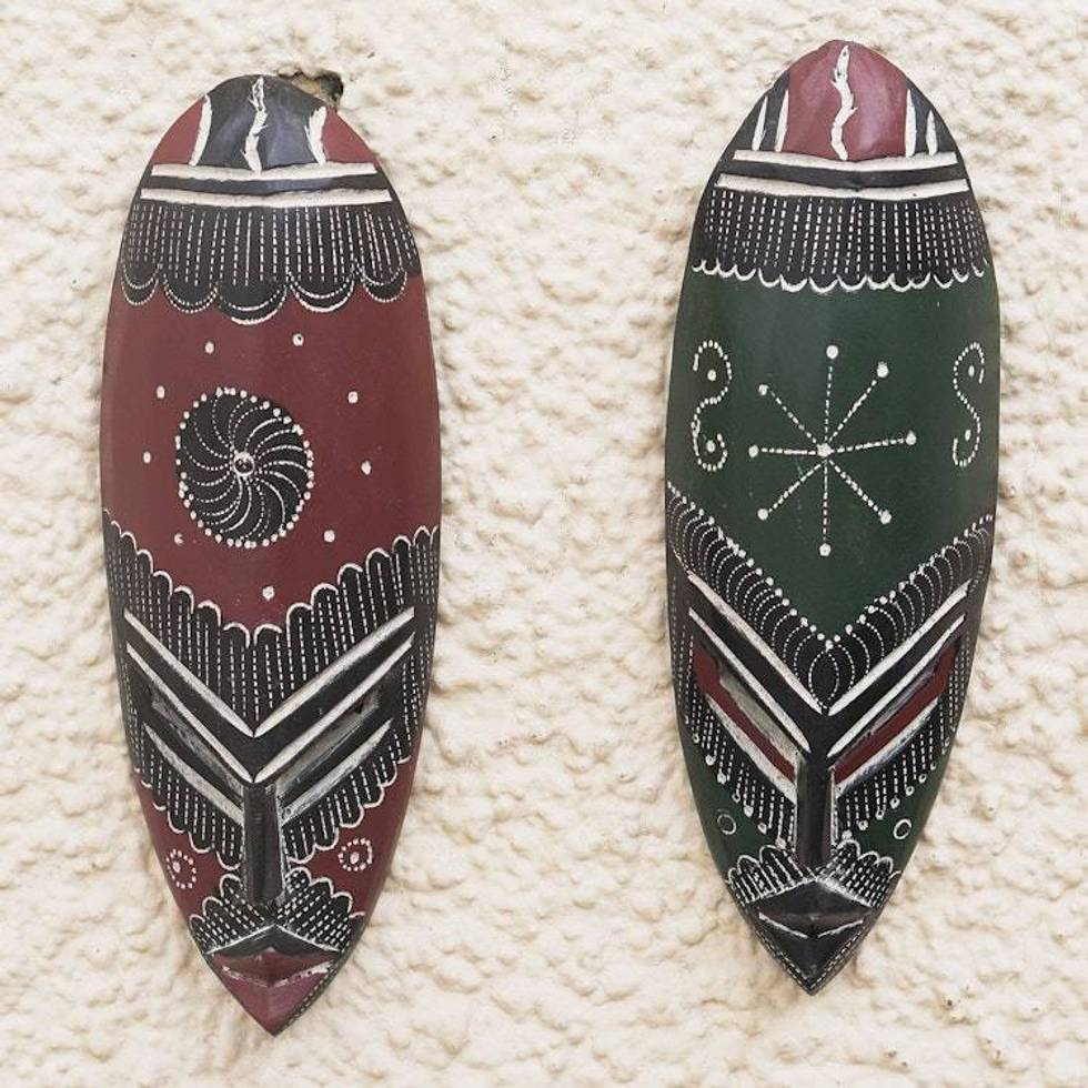 Set of 2 Handcrafted African Sese Wood Masks from Ghana 'Rudo Creation'