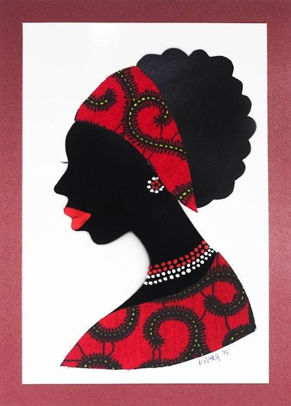 Alternate image for Signed African Woman Painting in Red from Ghana Mansah in Red