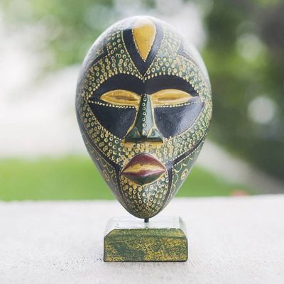Alternate image for Hand-Painted African Sese Wood Mask with Stand Rufaro