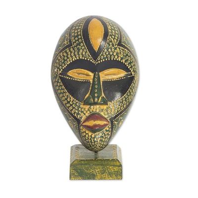 Alternate image for Hand-Painted African Sese Wood Mask with Stand Rufaro