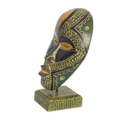 Alternate image for Hand-Painted African Sese Wood Mask with Stand Rufaro