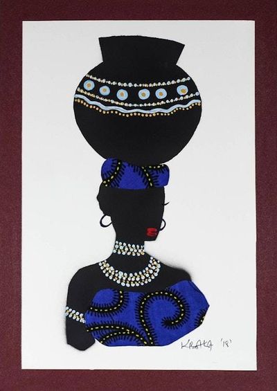 Alternate image for Painting of an African Woman with Blue Cotton Accent Yaa in Blue