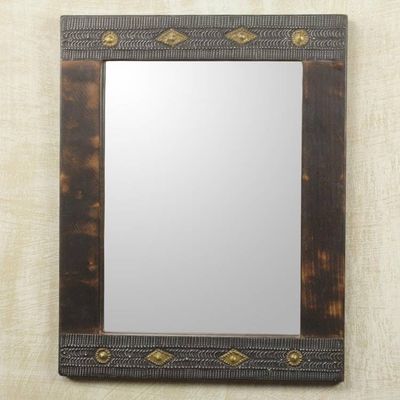 Alternate image for African Artisan Crafted Rustic Wood Wall Mirror from Ghana Antique Textures