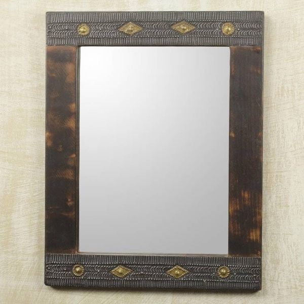 Alternate image for African Artisan Crafted Rustic Wood Wall Mirror from Ghana Antique Textures