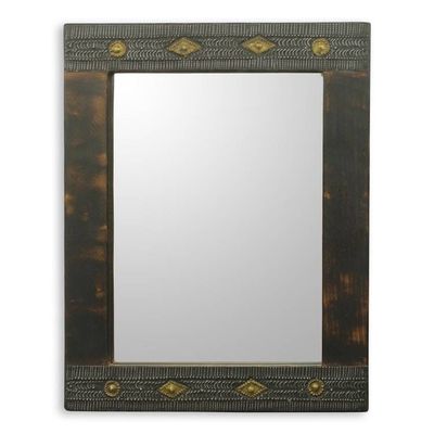 Alternate image for African Artisan Crafted Rustic Wood Wall Mirror from Ghana Antique Textures