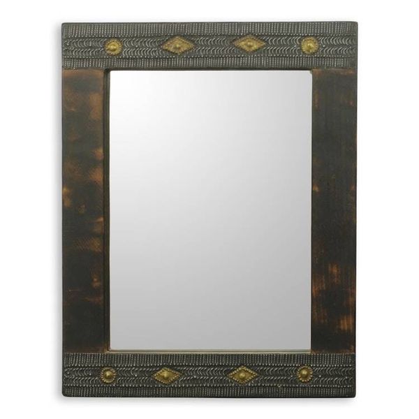 Alternate image for African Artisan Crafted Rustic Wood Wall Mirror from Ghana Antique Textures
