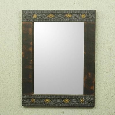 Alternate image for African Artisan Crafted Rustic Wood Wall Mirror from Ghana Antique Textures