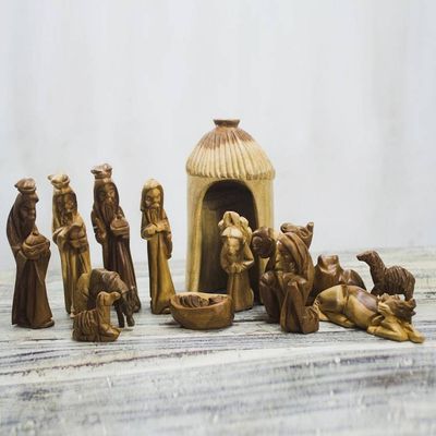 Alternate image for Nativity Scene Wood Sculpture from Ghana 14 Piece Gift of the Ghanaian Magi