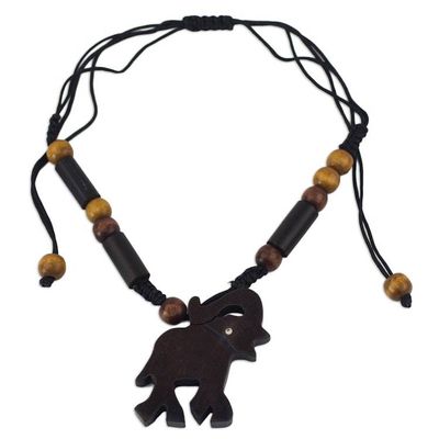 Alternate image for Handcrafted Ebony and Bamboo Elephant Theme Necklace Trumpeting African Elephant