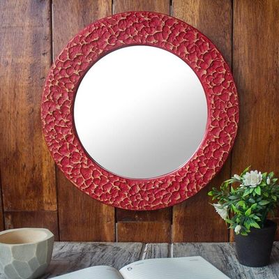 Alternate image for Africa Artisan Crafted Circular Red Wall Mirror Cape Coast Crimson