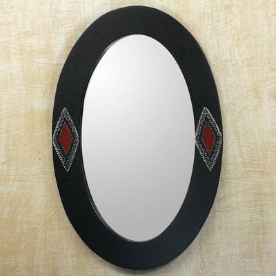 Alternate image for Oval Shaped Wood Framed Wall Mirror with Diamond Motifs Diamond Eyes