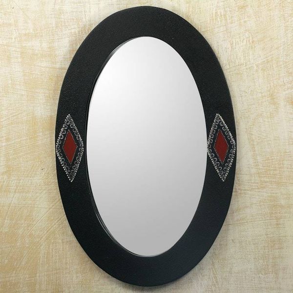 Image for Oval Shaped Wood Framed Wall Mirror with Diamond Motifs Diamond Eyes