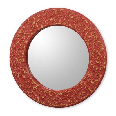 Alternate image for Africa Artisan Crafted Circular Red Wall Mirror Cape Coast Crimson