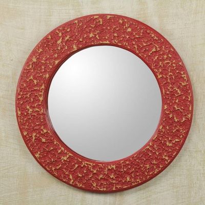 Alternate image for Africa Artisan Crafted Circular Red Wall Mirror Cape Coast Crimson