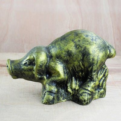 Alternate image for Ceramic Sculpture of a Yellow Pig from Ghana Crouching Pig