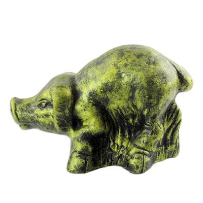 Alternate image for Ceramic Sculpture of a Yellow Pig from Ghana Crouching Pig