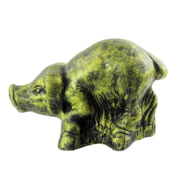 Alternate image for Ceramic Sculpture of a Yellow Pig from Ghana Crouching Pig