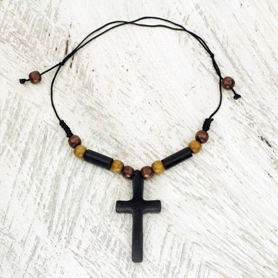 Alternate image for Handcrafted Ebony and Bamboo Cross Necklace from Ghana African Cross