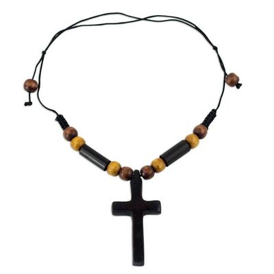 Alternate image for Handcrafted Ebony and Bamboo Cross Necklace from Ghana African Cross