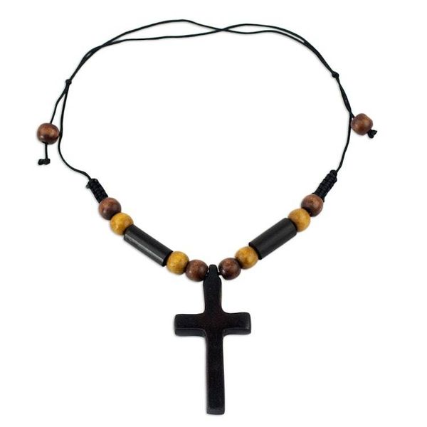 Alternate image for Handcrafted Ebony and Bamboo Cross Necklace from Ghana African Cross
