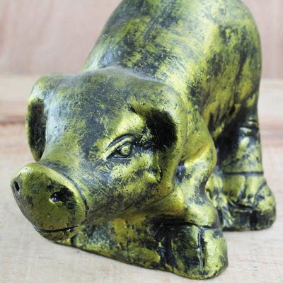 Alternate image for Ceramic Sculpture of a Yellow Pig from Ghana Crouching Pig