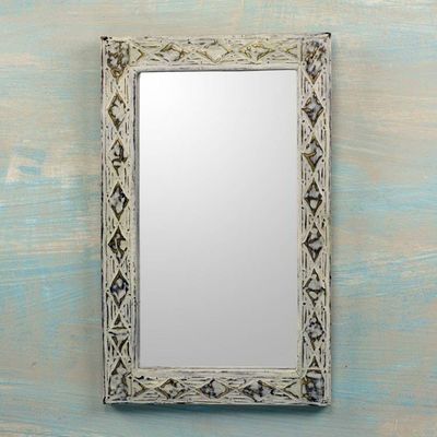 Alternate image for White Rustic Wall Mirror with Brass Inlay Antique White