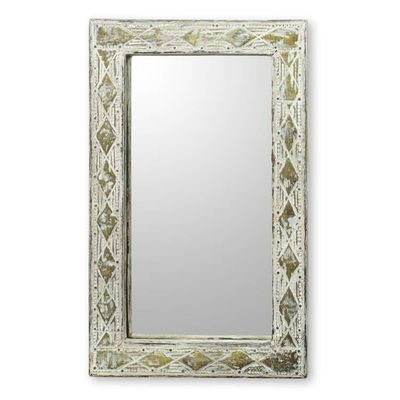 Alternate image for White Rustic Wall Mirror with Brass Inlay Antique White