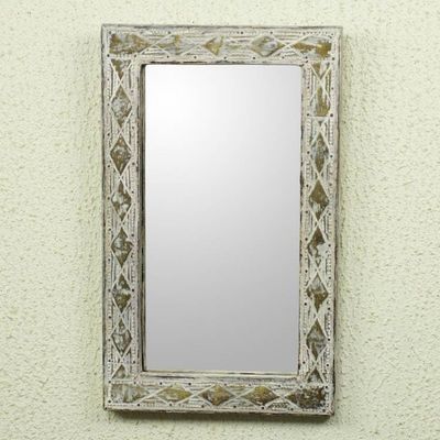 Alternate image for White Rustic Wall Mirror with Brass Inlay Antique White