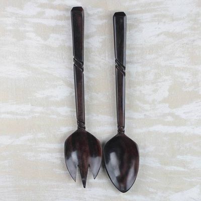 Alternate image for Hand-Carved Ebony Wood Decorative Fork and Spoon Set Kitchen Invite