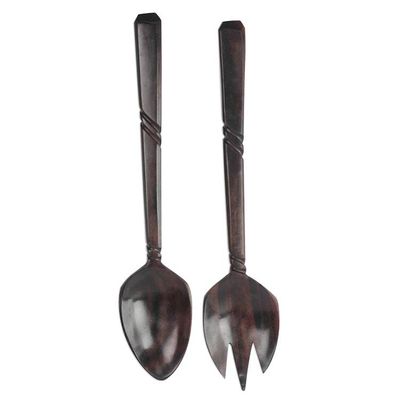 Alternate image for Hand-Carved Ebony Wood Decorative Fork and Spoon Set Kitchen Invite