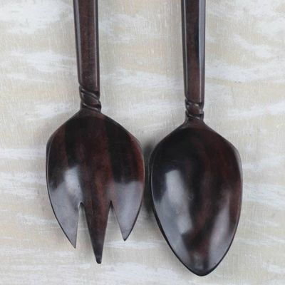 Alternate image for Hand-Carved Ebony Wood Decorative Fork and Spoon Set Kitchen Invite