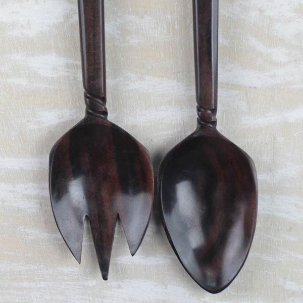 Alternate image for Hand-Carved Ebony Wood Decorative Fork and Spoon Set Kitchen Invite