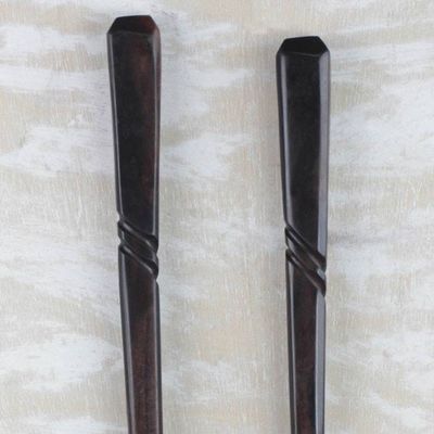 Alternate image for Hand-Carved Ebony Wood Decorative Fork and Spoon Set Kitchen Invite