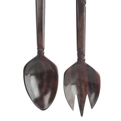 Alternate image for Hand-Carved Ebony Wood Decorative Fork and Spoon Set Kitchen Invite