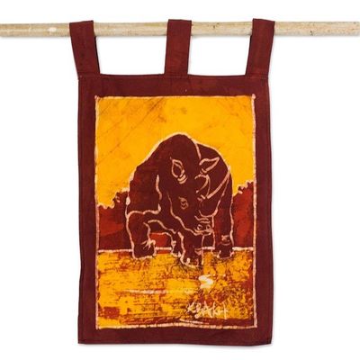 Alternate image for Batik Cotton Rhino Themed Wall Hanging from Ghana Rhino II