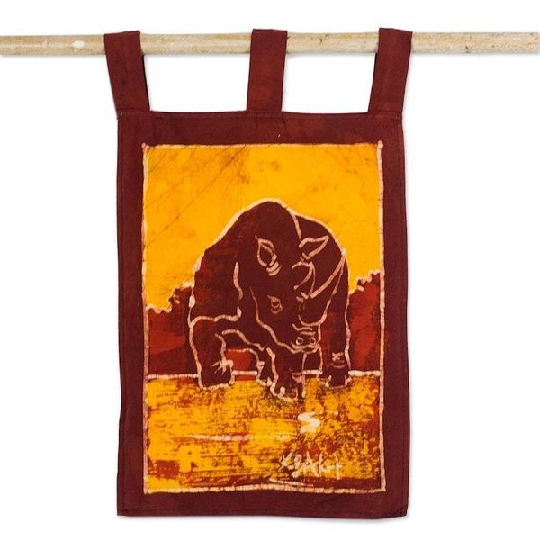 Alternate image for Batik Cotton Rhino Themed Wall Hanging from Ghana Rhino II