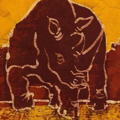 Alternate image for Batik Cotton Rhino Themed Wall Hanging from Ghana Rhino II