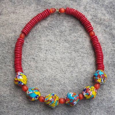 Alternate image for Multicolored Recycled Glass Bead Necklace Animuonyam